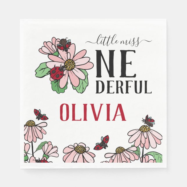 Ladybugs Rosa Daisys Obudful Födelsedagsfest Pappersservett (Framsidan)