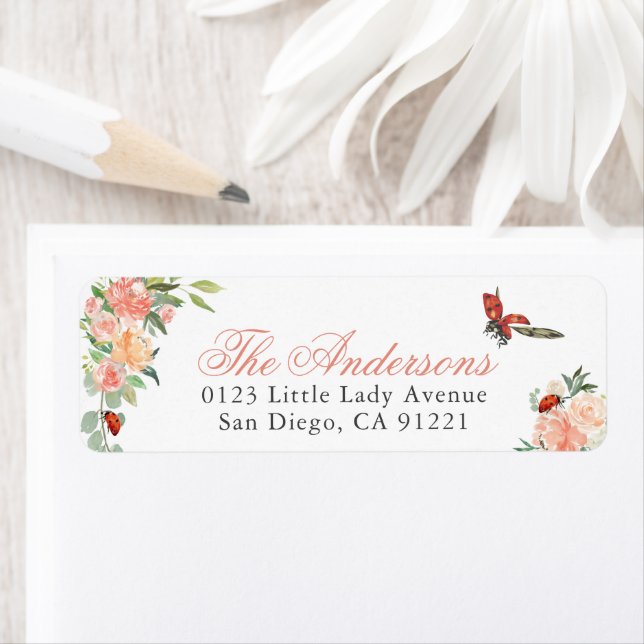 Ladybugs & Roses Return Address Returadress Etikett (Insitu)
