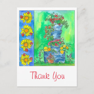 Ladybugs Sunblommor Watercolor Flowers Tack Vykort