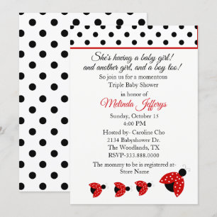Ladybugs Triplets Baby Shower-inbjudan Inbjudningar