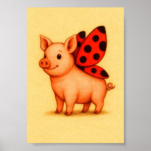 Ladypig Gris Väggkonst, Nyckelpiga Vingar Gris Poster