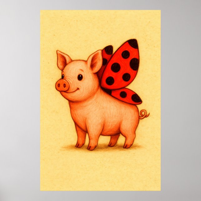 Ladysvin Gris Wall Art, Ladybug Vingar Gris Poster (Framsidan)
