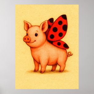 Ladysvin Gris Wall Art, Ladybug Vingar Gris Poster