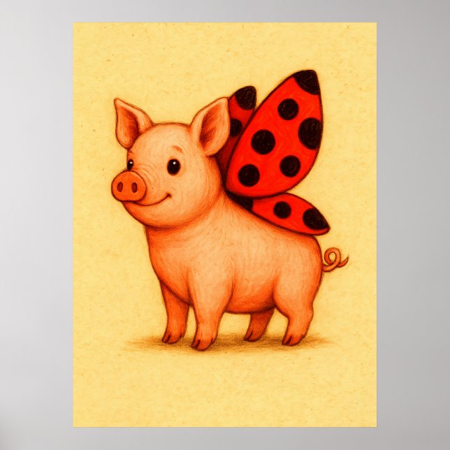 Ladysvin Gris Wall Art, Ladybug Vingar Gris Poster (Framsidan)