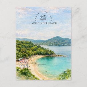 Laem Singh Strand Phuket Thailand   Akvarell Gåva Helg Vykort