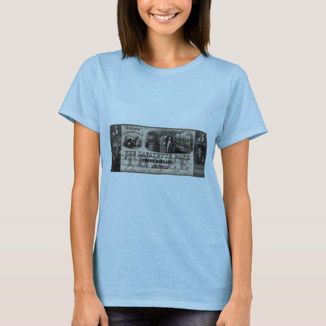 Lafayette 1837 packar ihop tre dollar noterar tee (Framsida)