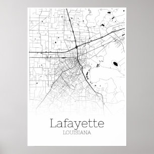 Lafayette karta - Louisiana - stadskartaaffisch Poster
