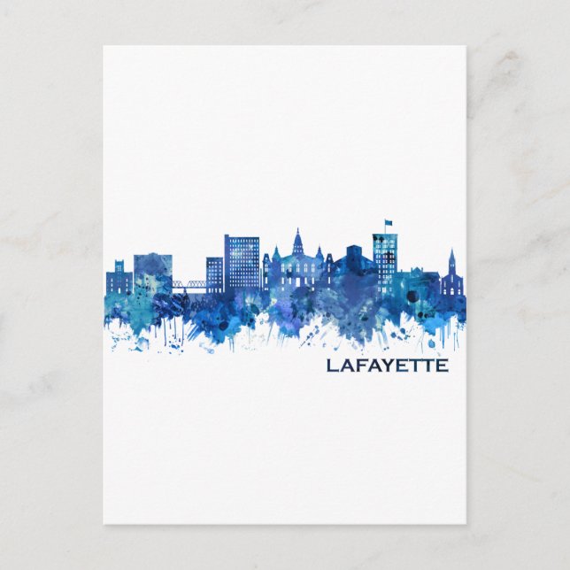Lafayette Louisiana Skyline Blue Inbjudan Vykort (Framsida)