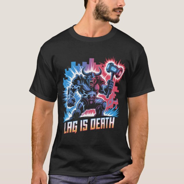 Lag är Död Funny Gamer T-Shirt Cyberpunk Minotau (Framsida)