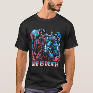 Lag är Död Funny Gamer T-Shirt Cyberpunk Minotau