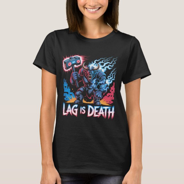 Lag är Död Funny Gamer T-Shirt Cyberpunk Minotau (Framsida)