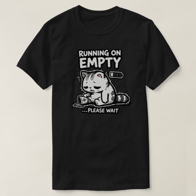 Låg Batteri Sömnig Katt Kaffe Humor Design T Shirt (Design framsida)