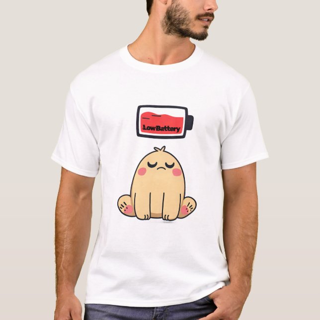 Låg batteriläge - Lustigt Tecknad Doodle T Shirt (Framsida)