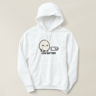 Låg batterinivå 1% - Söt Trött Karaktär Minimalist Hoodie