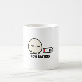 Låg batterinivå 1% - Söt Trött Karaktär Minimalist Kaffemugg