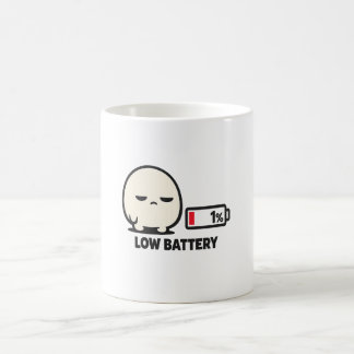 Låg batterinivå 1% - Söt Trött Karaktär Minimalist Kaffemugg