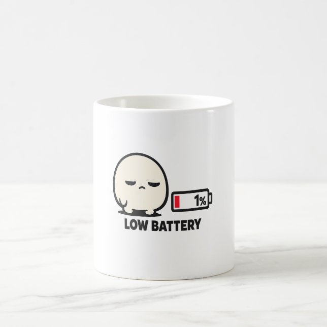 Låg batterinivå 1% - Söt Trött Karaktär Minimalist Kaffemugg (Center)