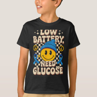 Låg batterinivå Behöver glukos Blå band Diabetes T Shirt