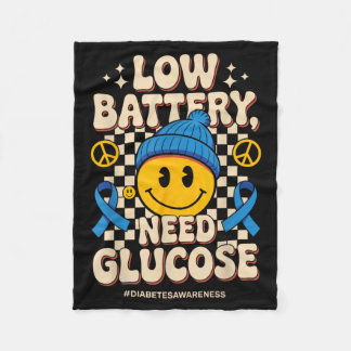 Låg batterinivå Behöver glukos Blått band Diabetes Fleecefilt