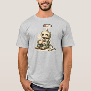 Låg batterinivå Mänsklig Söt Robot Kaffe Rolig Ret T Shirt