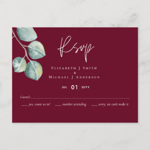 Låg budget BURGUNDY White EUCALYPTUS Bröllop Vykort