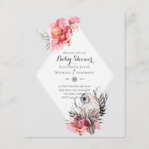 LÅG BUDGET Fågel Ugglan Baby Shower Inbjudan Flygblad