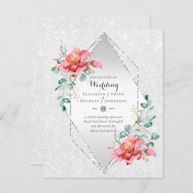 Låg budget Röda Blommigten Silver Glitter Bröllop (Fram/baksida)