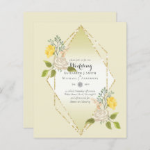 LÅG BUDGET Vit Ros Gul Blomma Bröllopsinbjudan
