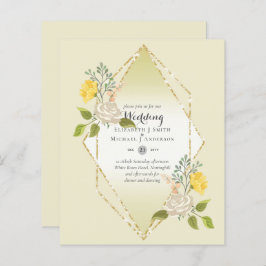 LÅG BUDGET Vit Ros Gul Blomma Bröllopsinbjudan