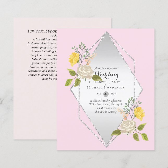 LÅG BUDGET Vit ros Gult BLODBROTTSINBJUDAN TILL  (Fram/baksida)