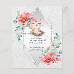LÅG BUDGETBABY SHOWER INVITATIONS Rosa UGGLA Cute Flygblad