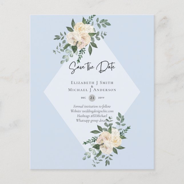 LÅG BUDGETVit ros SPARAR DATUMET modern Flygblad (Framsidan)