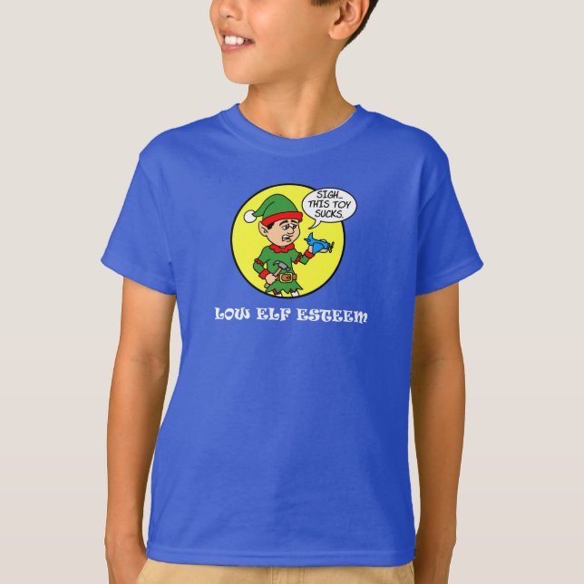 Låg Elf Esteem Funny jul Pun T Shirt (Framsida)