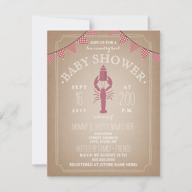 Låg Land Boil Cardstock Girl Baby Shower Flaska Inbjudningar (Framsida)