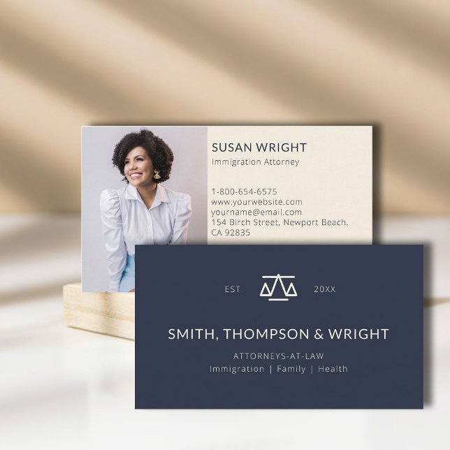 Lag Office Logotyp Legal Lawyer Navy Photo Minimal Visitkort (law lawyer attorney paralegal professional business card logo social media classic navy year minimal)