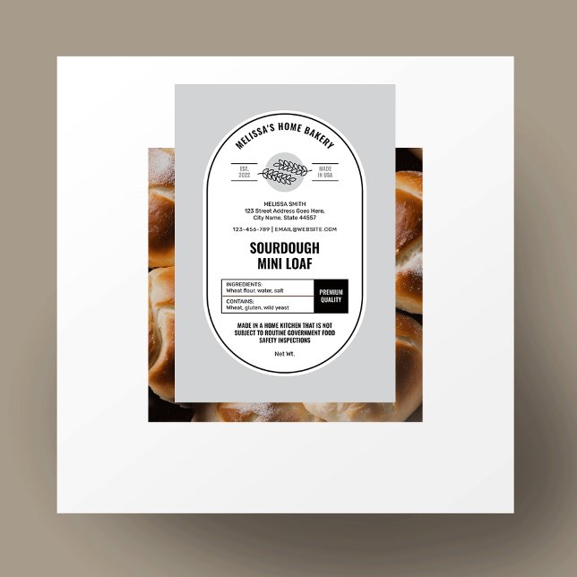 Lag om minimalistiskt bagageskydd mat etikett (Modern sourdough bakery cottage law ingredients label design in neutral beige and brown tones)