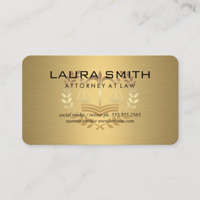 Lag Ordning | Advokat | Guld Metallisk Läder Trim Visitkort (Framsida)