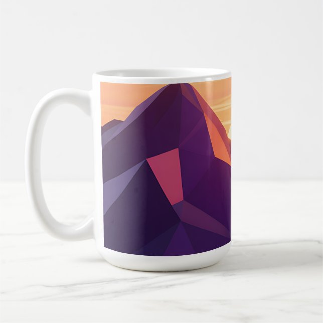Låg Poly Bergs Solnedgång Geometrisk Kaffemugg (Vänster)