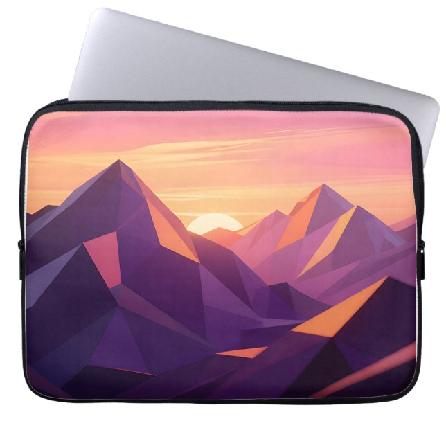 Låg Poly Bergs Solnedgång Geometrisk Laptop Fodral (Framsidan)