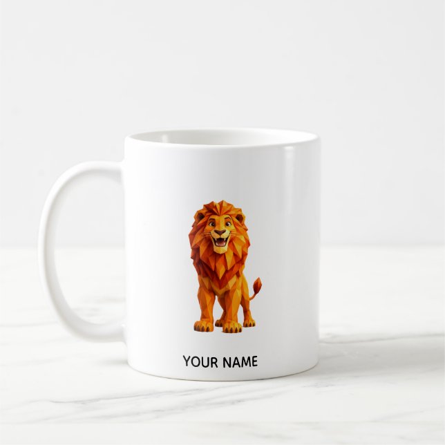 Låg Poly Geometrisk Lejon Kaffe Mugg (Vänster)