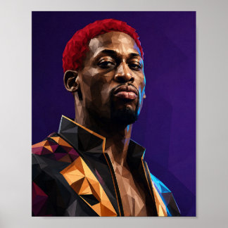 Låg Poly Geometrisk Porträtt Dennis Rodman Basket Poster