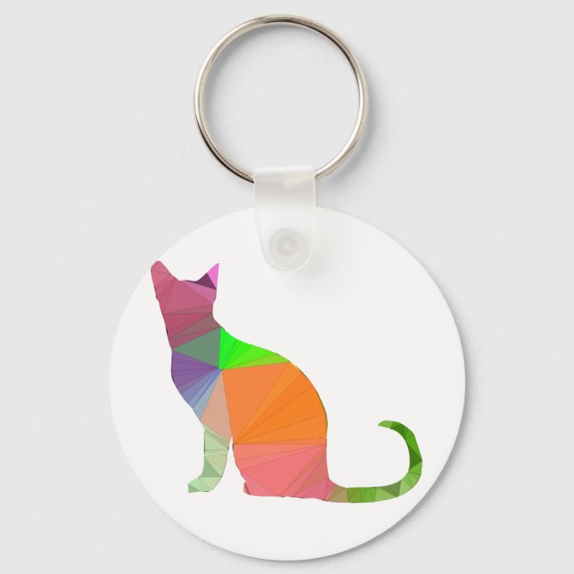 Låg Poly Katt Siluett Nyckelring (Framsida)