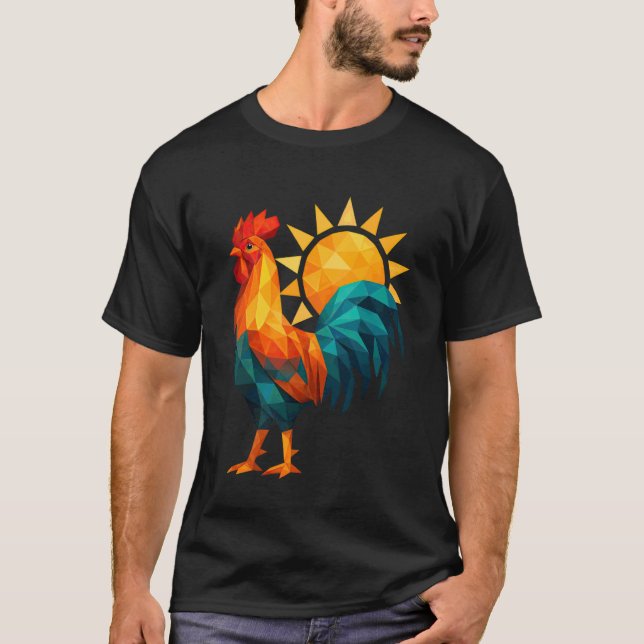 Låg Poly Kyckling Geometrisk Tupp Gårdsdjur T Shirt (Framsida)