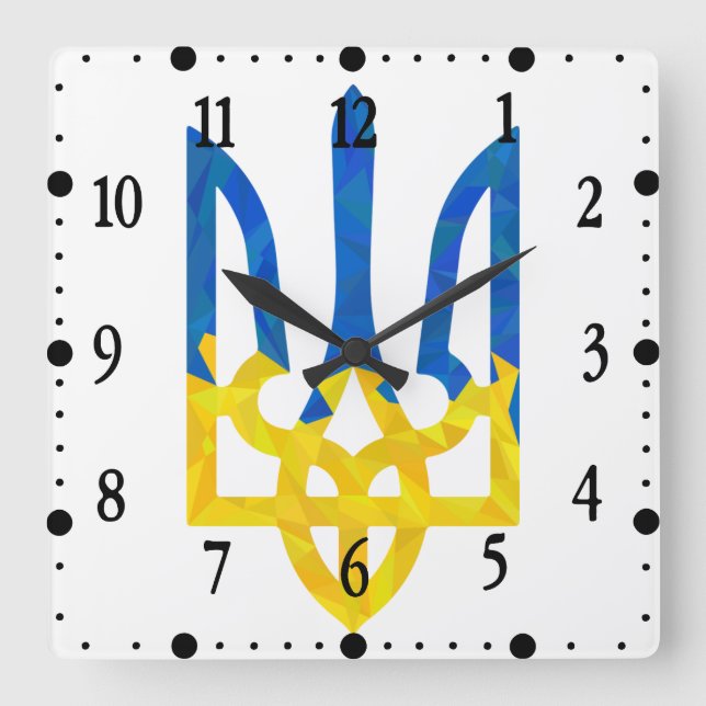 Låg polygonisk ukrainsk trident fyrkantig klocka (Framsida)