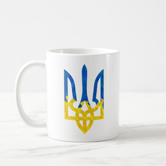 Låg polygonisk ukrainsk trident kaffemugg (Vänster)