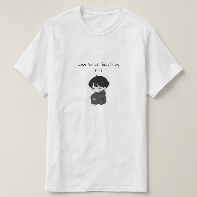 Låg social batteri Relaterbar Chibi Pojke T Shirt (Design framsida)