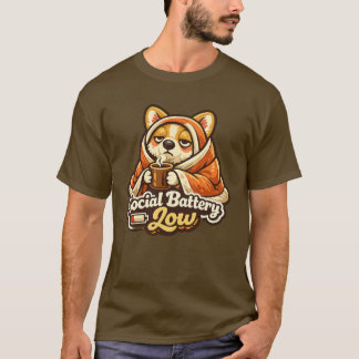 Låg socialt batteri Corgi T-shirt Introvert presen
