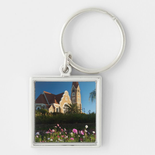 Låg vinkelvy av Christ Church Fyrkantig Silverfärgad Nyckelring (Framsidan)