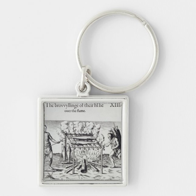 Laga mat fisken fyrkantig silverfärgad nyckelring (Framsidan)