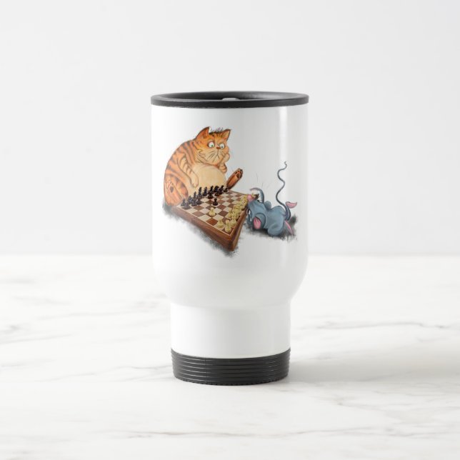 Laga Travel Mug med Cat och Mouse spelar schess Resemugg (Center)